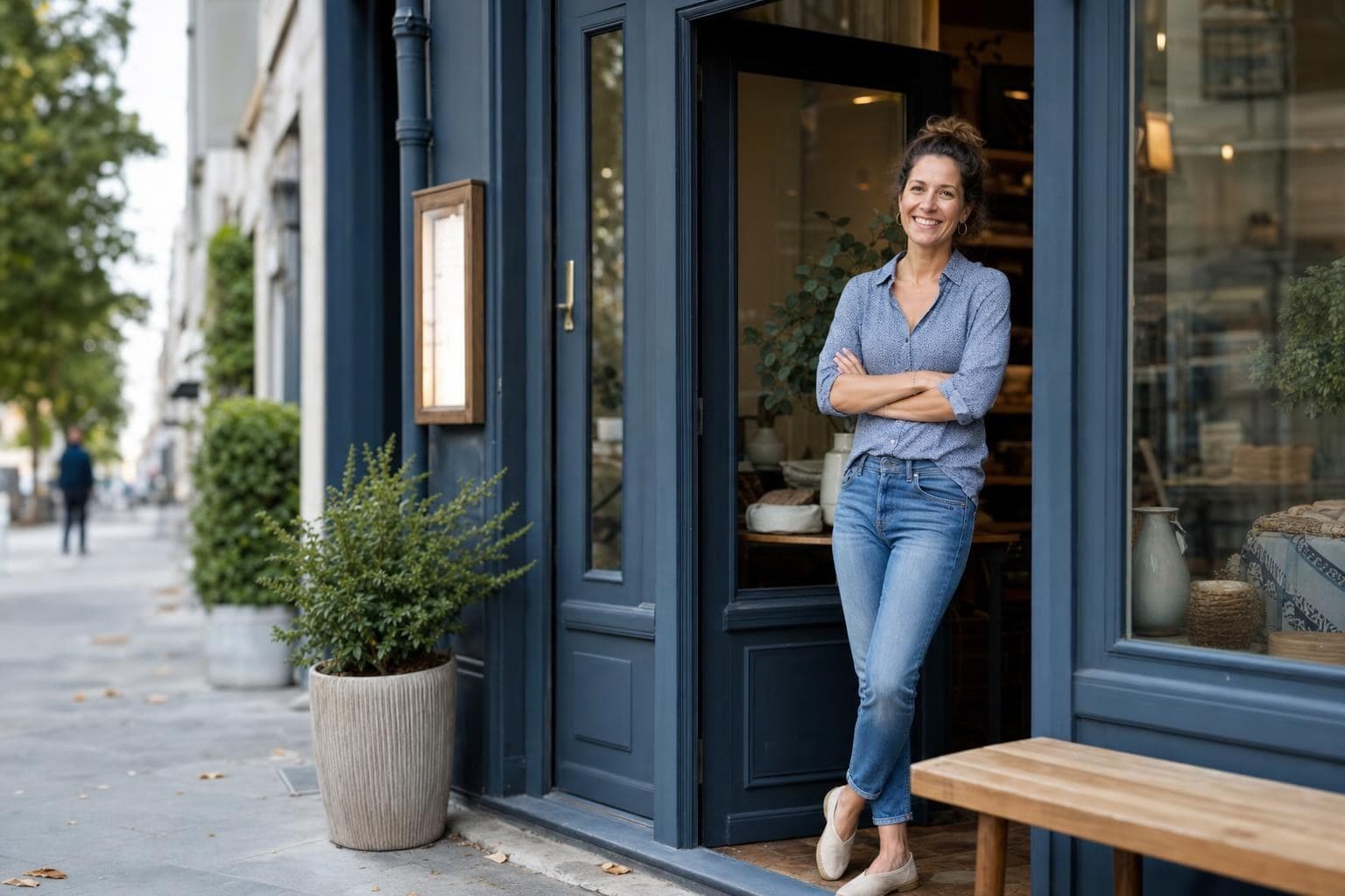 A photo of a polished, consistent storefront and signage that feels credible and inviting.