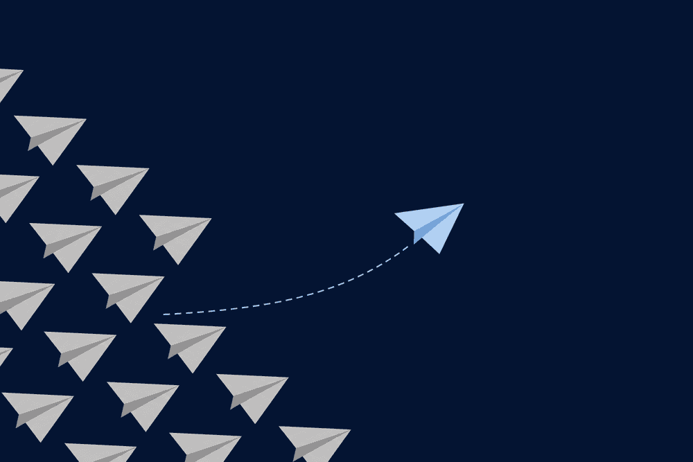 One distinct light-blue shape standing out among rows of identical grey shapes.