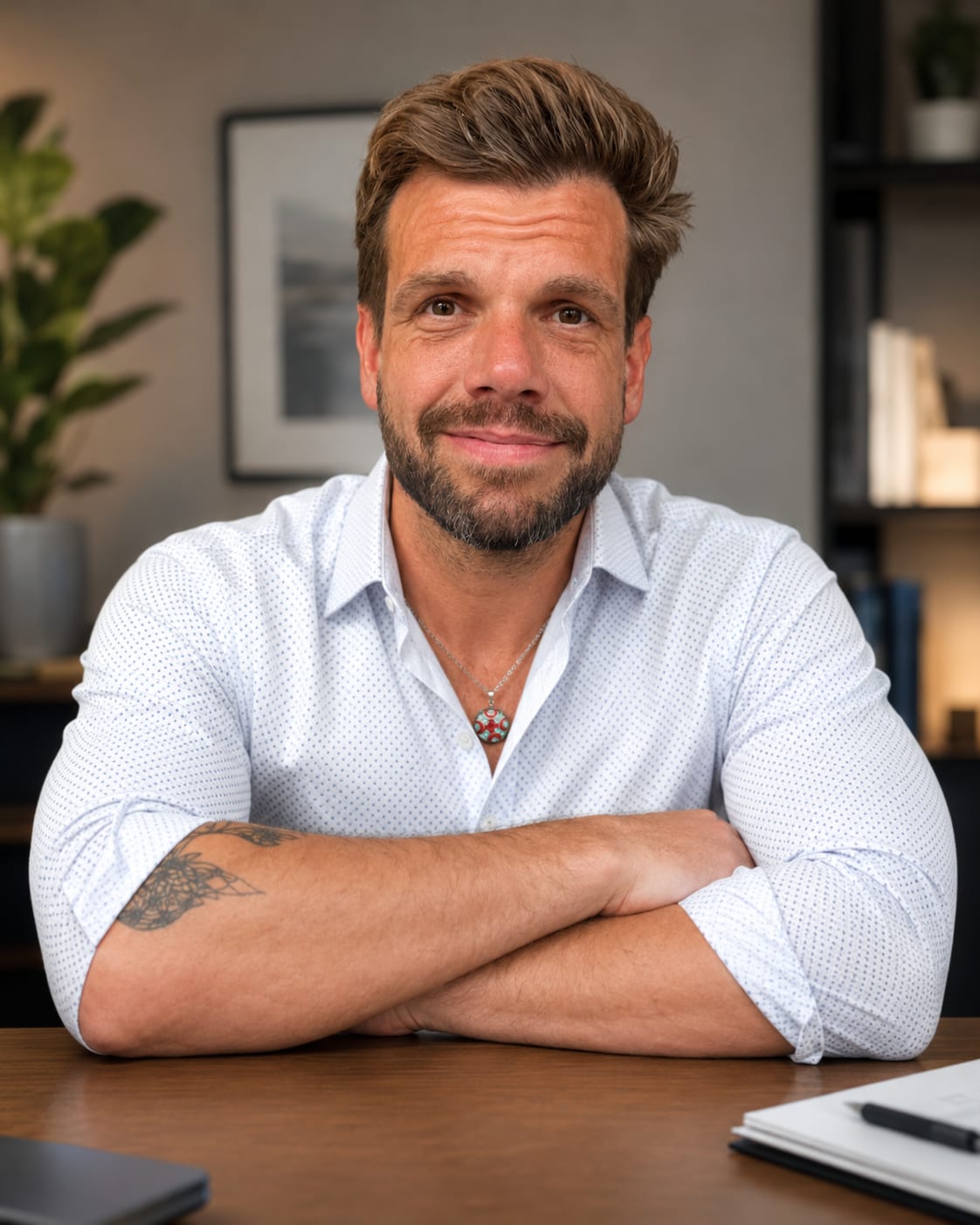 Pete Stevenson, founder of Evolvv Strategies, at his desk