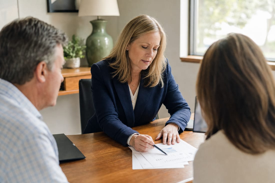 A financial advisor meeting with clients
