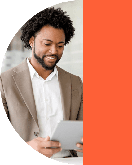 Consultant reviewing figures on a tablet