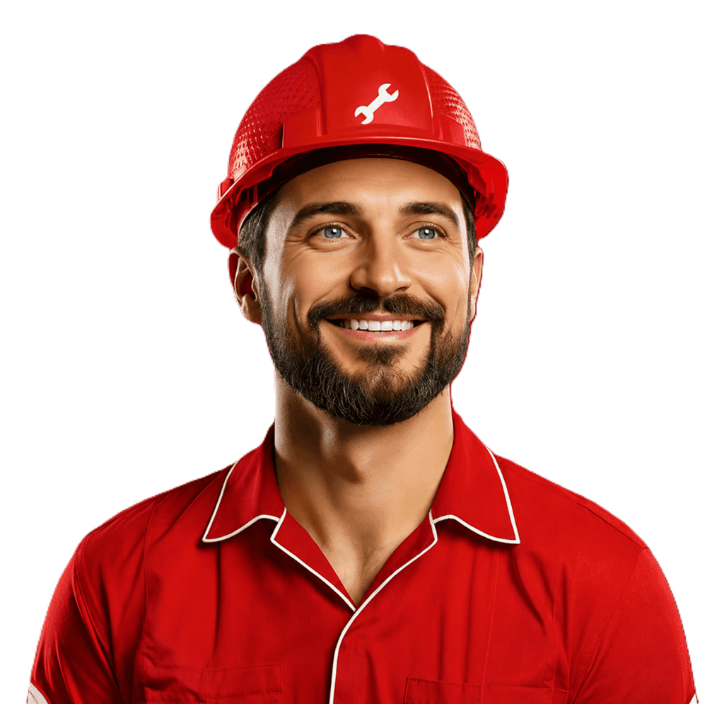 A licensed plumber in uniform, smiling, ready for a service call