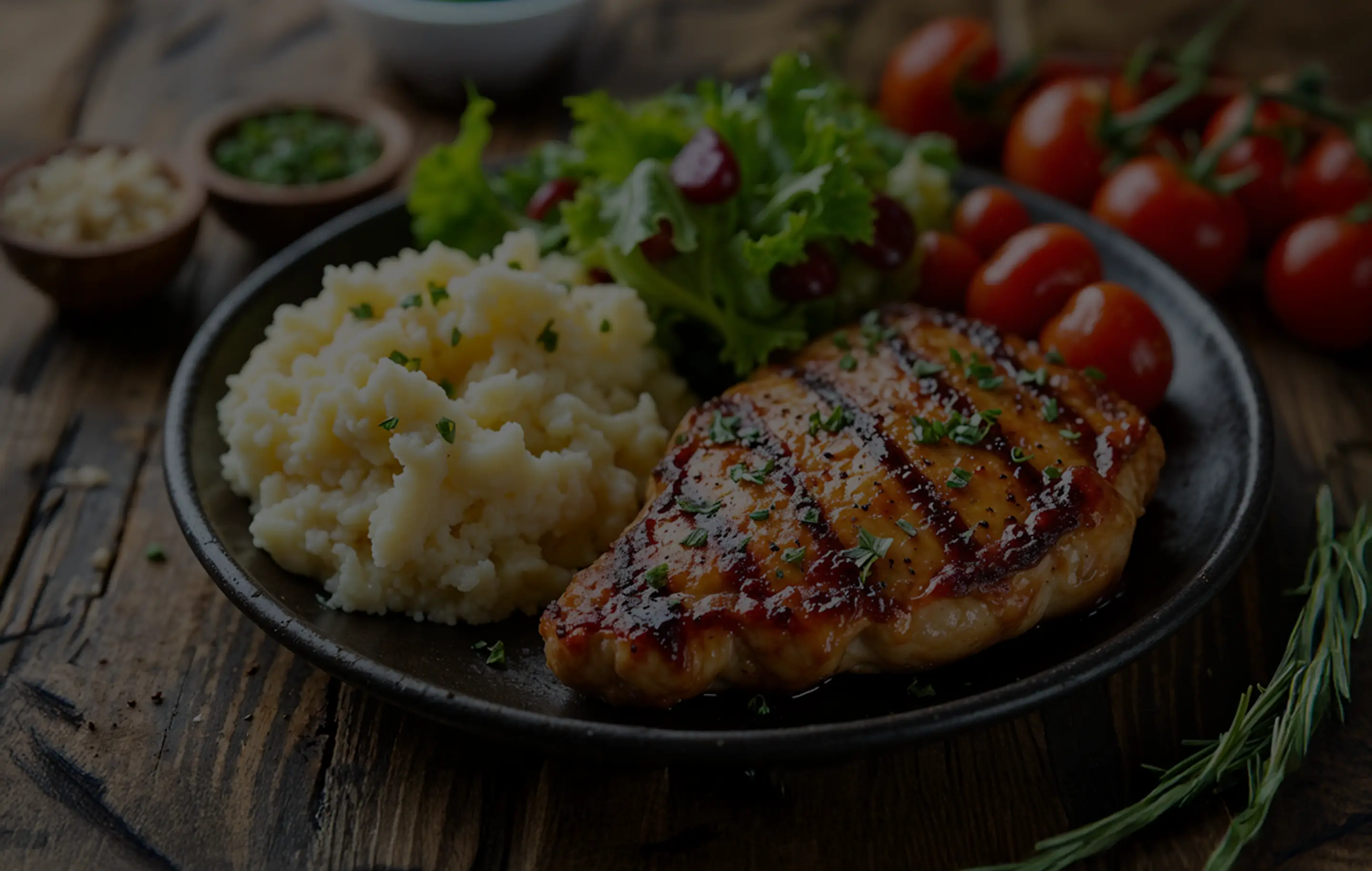 A plated dish of grilled meat with fresh greens