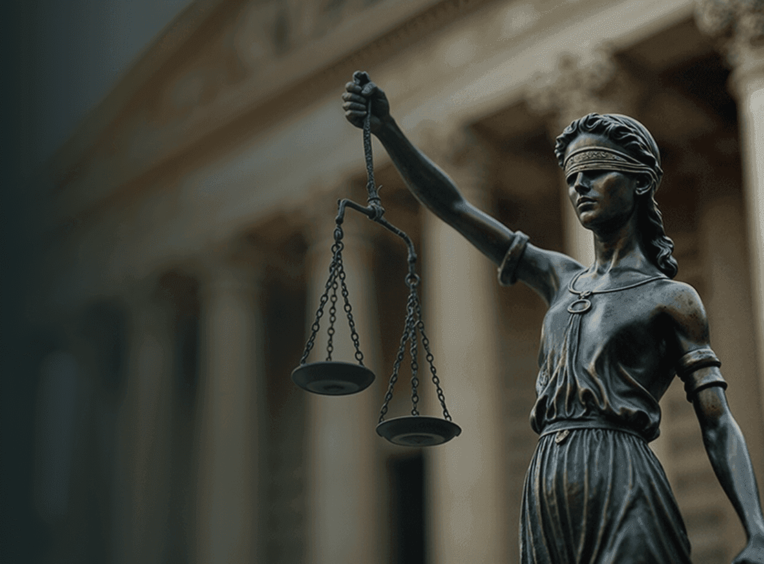 Bronze statue of Lady Justice holding scales